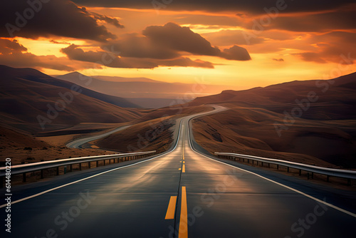 Foto A winding road in the mountains. AI technology generated image