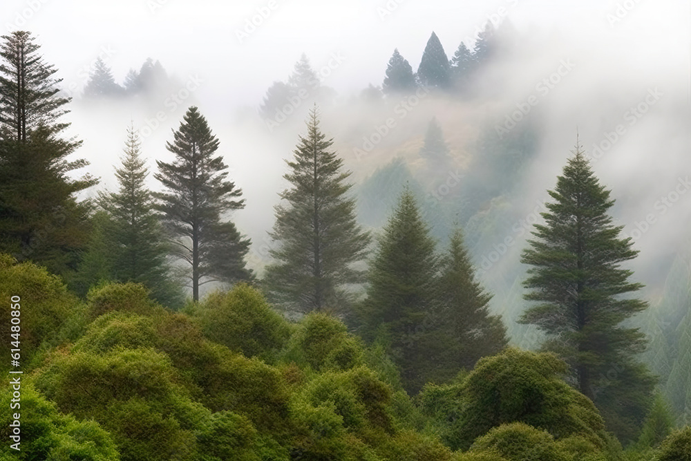 A Gentle Fog in the Tall Forest. Generative AI A Gentle Fog in the Tall Forest. Generative AI