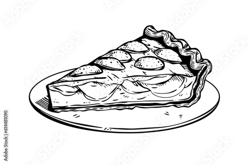Piece of apple pie hand drawn engraving style vector illustration.