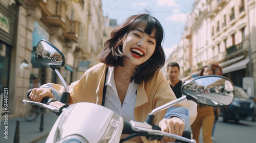 young adult woman riding a ...