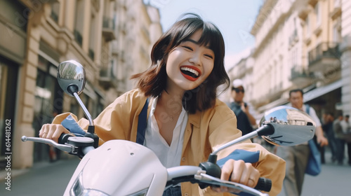 young adult woman riding a ...