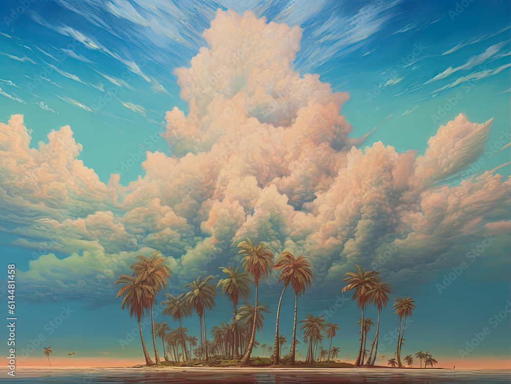 Obraz premium beach and palms background,this design was generated by an artificial intelligence