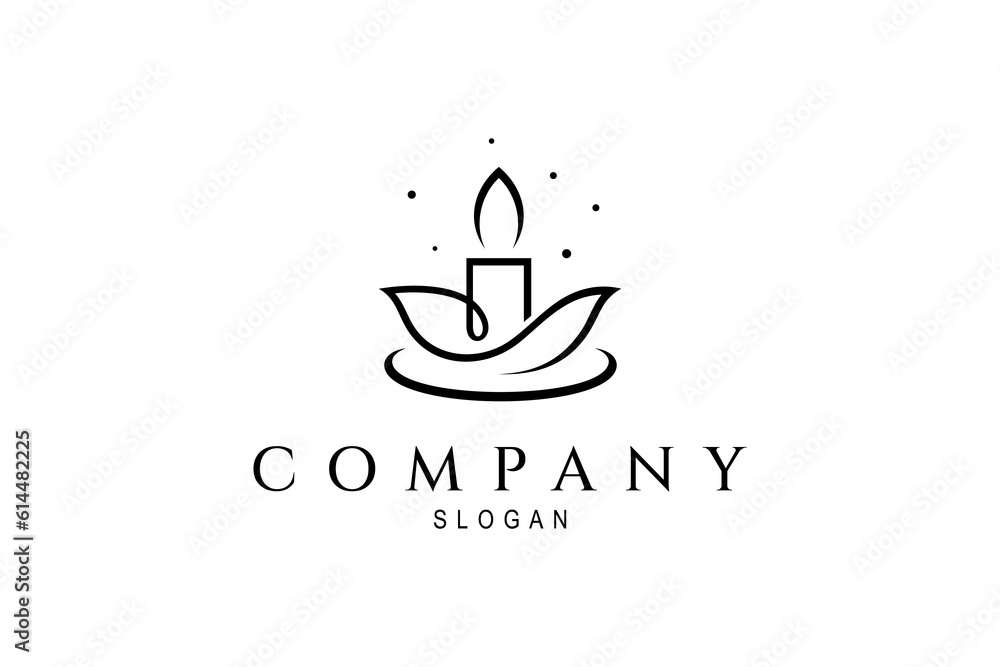 Obraz premium Candle logo illustration design image with lotus flower