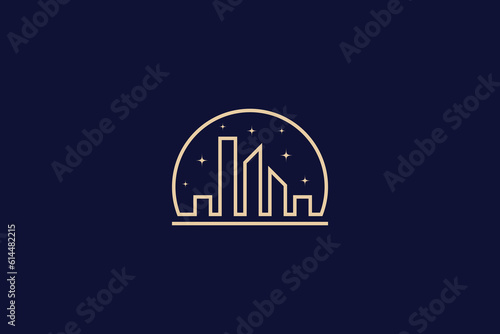 Cityscape simple line style logo with decorated stars