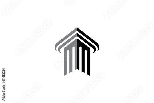 Greek building pillar column flat logo design from bottom perspective