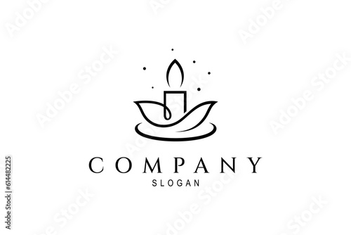 Candle logo illustration design image with lotus flower