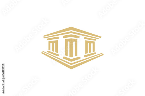 Three pillars column logo design greek building design with golden color