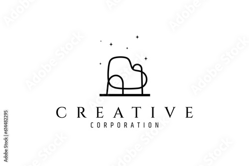 Chair vector logo design illustration with star decoration