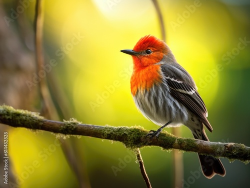 Golden Sunrise Perch of Vermilion Flycatcher