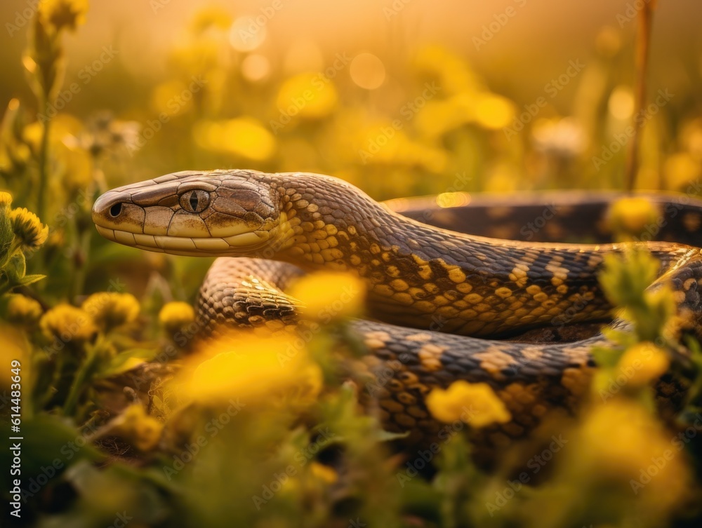 Fototapeta premium Python in Sunflower Field: Rural Tuscan Serpent