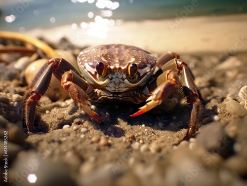 Camouflaged Jonah Crab in Abandoned Horseshoe Shell