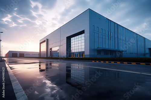 Modern logistics warehouse building structure. AI technology generated image