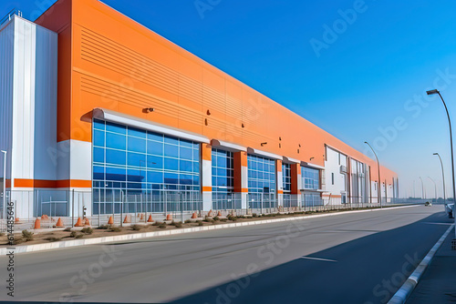 Modern logistics warehouse building structure. AI technology generated image