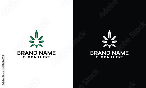 Electric Light Bulb Lamp with Marijuana Leaf Icon for Cannabis Innovation Creative Industry logo design