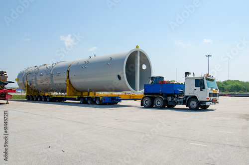 Transport of Oversize Heavy Machinery cargo truck Loading  port area