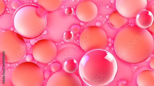 Abstract bubbles on pink background, Bright color. Generative Ai