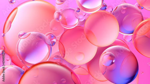 abstract pastel pink blue background with iridescent magical air bubbles. Generative Ai