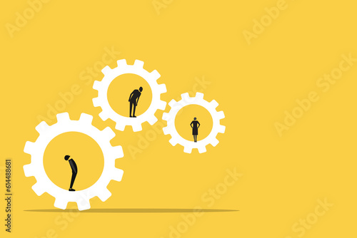 Business people standing in gears . Concept of connection , career, startup, planning