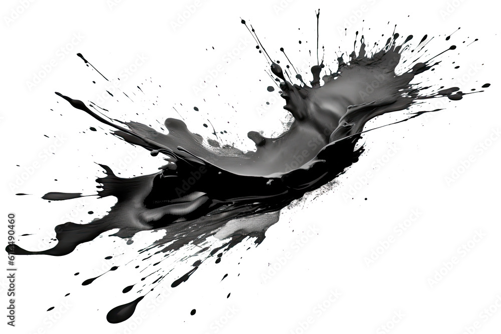 Abstract black in splash, paint, brush strokes, stain grunge isolated on white background, Japanese style with Generative AI. Abstract black in splash, paint, brush strokes, stain grunge isolated on white background, Japanese style with Generative AI.