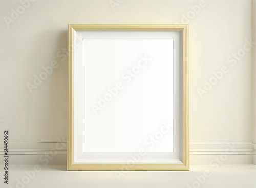 Painting mockup with a modern frame. Wall background. Generative Ai