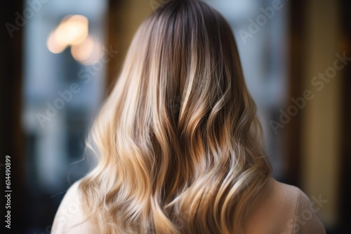 A close - up photo that showcases the balayage effect on hair from the back view. Generative AI