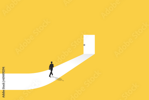 Businessman follow a path for business opportunities. visionary leadership different business routes. Symbol of ambition, motivation and long road ahead