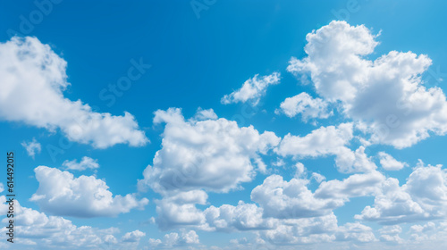 Beautiful blue sky with clouds pastel blue painted © AI