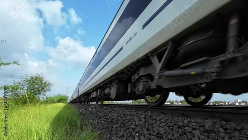 The Solapur Mumbai Vande Bharat Express Train heading towards Mumbai, shot at Uruli near Pune India.
