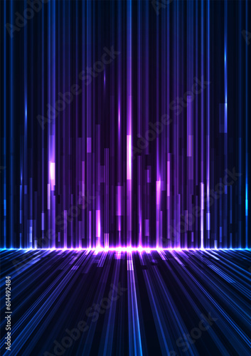 A bright blue beam moves down. Sparkling neon particles. Futuristic information flow. Data transfer. Digital technology concept. vector illustration