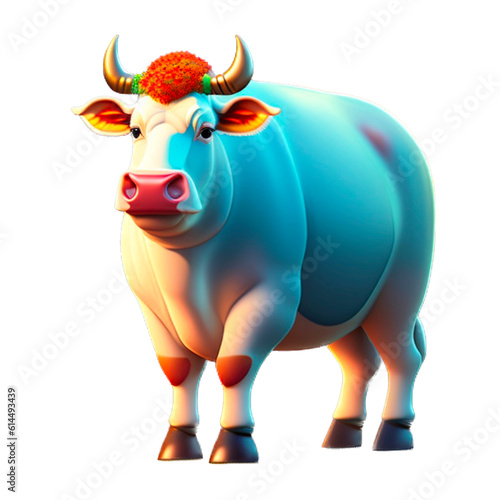 a fat cow was in a garden. The cow is celebrating Eid al-Adha