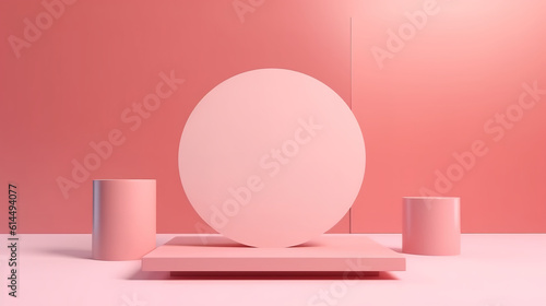 Minimal Pink Podium Natural Concept With Palm Leaf Abstract Background 3d Render. Generative Ai