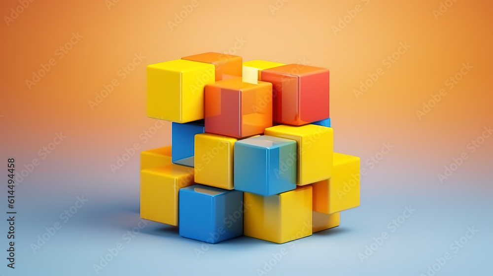 Obraz premium Square blocks abstract geometric shapes 3D render background. Generative Ai