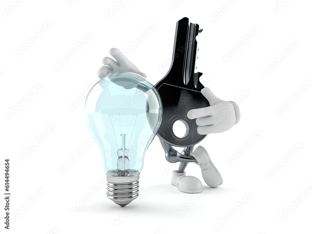 Naklejka premium Door key character with light bulb