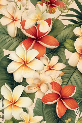 Vibrant frangipani flower art created with Generative AI technology