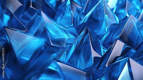 Banner Blue Glass Geometry Shapes Abstract Composition Art 3D Rendering. Generative Ai