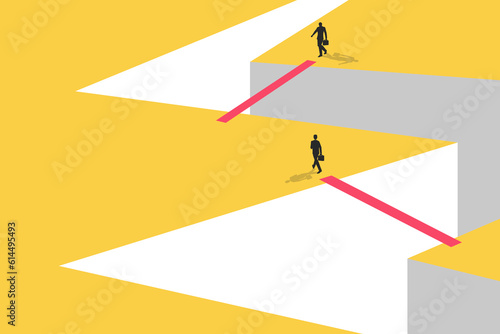 businessmen walking cross gap. concept of career, opportunity, success, and market