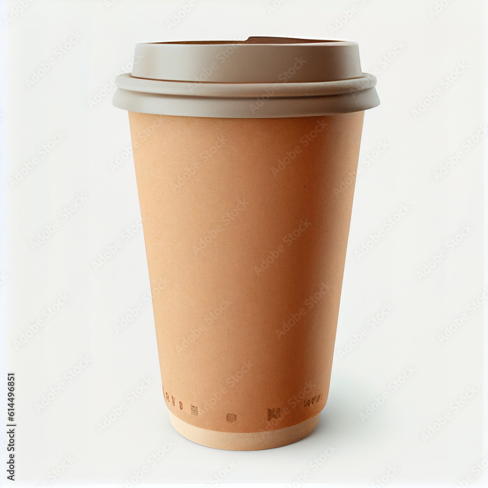 Paper cup for takeaway coffee. Cup with lid isolated on white background. Generative AI. Paper cup for takeaway coffee. Cup with lid isolated on white background. Generative AI.