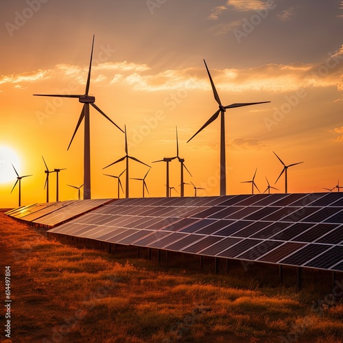 wind turbines in the sunset  solar farm landscape
