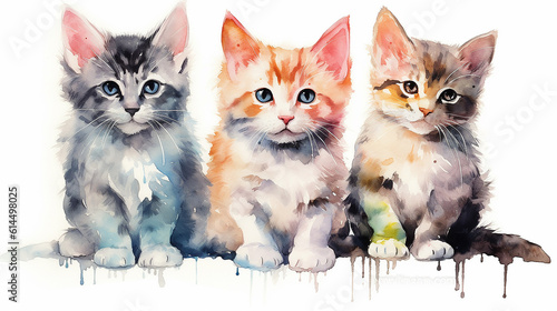 multicolored watercolor cats on a white background isolated. generative AI