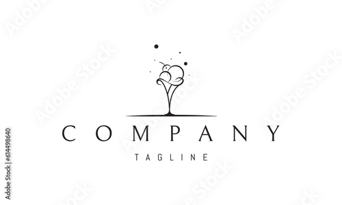 Vector logo on which an abstract image of ice cream in a tall elegant glass.