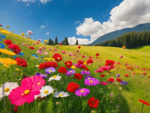 A picture of colorful flower meadow in summer  created with generative ai  ki 