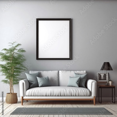 Mock up poster frame in living room, Poster frame in modern interior background. © visoot