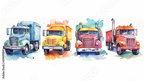 truck watercolor drawing on a white background, generative AI