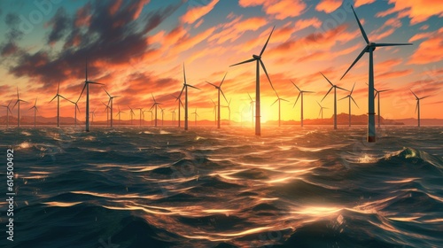 Clean new energy, Sustainable alternative energy, Offshore wind power plant.
