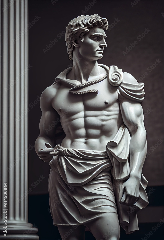 Obraz premium Antique sculpture, statue, dressed in modern casual casual clothes. AI generated.