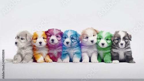 multicolored paint dogs. Generative AI. spectrum, symbol of creativity, fantasy, isolated on a white background © kichigin19
