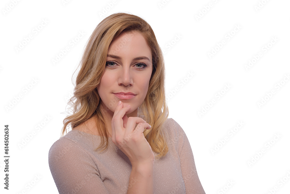 Attractive blonde woman posing on a white background. Attractive blonde woman posing on a white background.