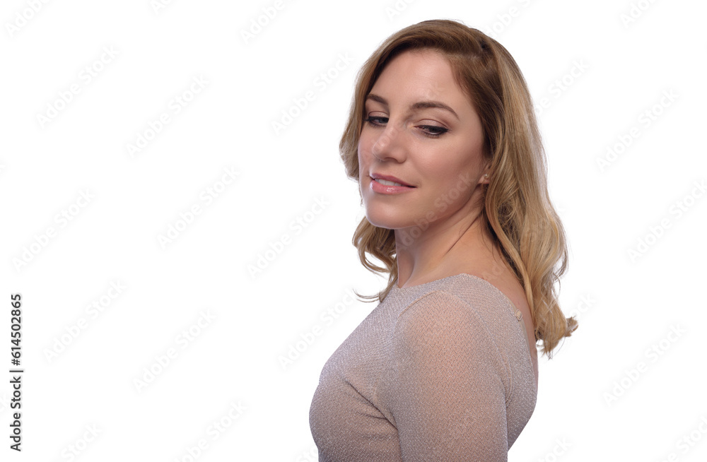 Attractive blonde woman posing on a white background. Attractive blonde woman posing on a white background.