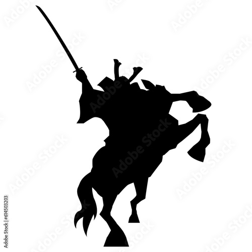 イラスト素材　戦国武将　刀　シルエット　影　甲冑　馬　ベクター