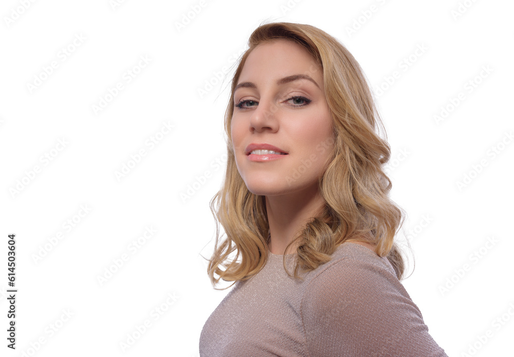 Attractive blonde woman posing on a white background. Attractive blonde woman posing on a white background.